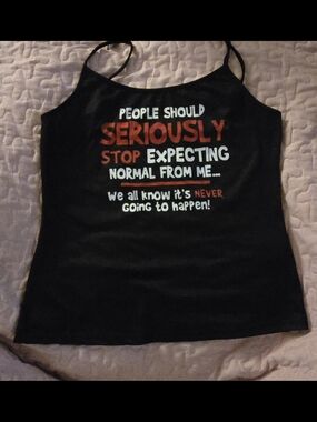 Black Graphic Spaghetti Strap Tank Top - 'Seriously' Print